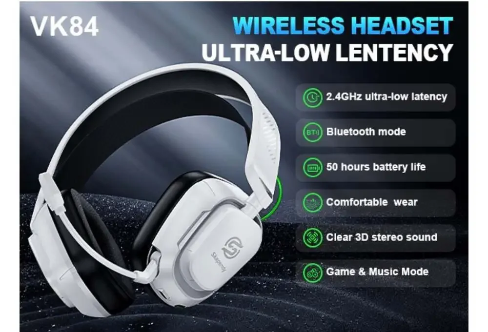 Skapendy VK84 Wireless Gaming Headset, 2.4GHz & Bluetooth,‎ 50H Battery